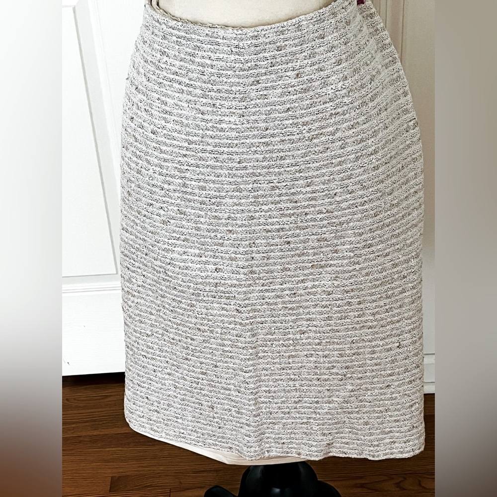 St. John Ivory Metallic Tweed Skirt 14 Preowned